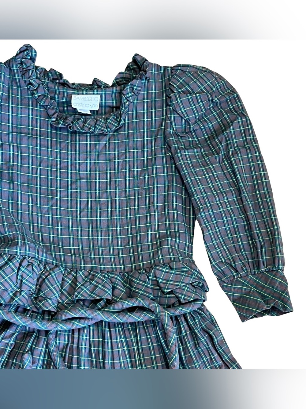 Barboglio Cristina Jan Vintage 80s S Plaid Prairie Dress Ruffle Cotton Flannel - Picture 5 of 16
